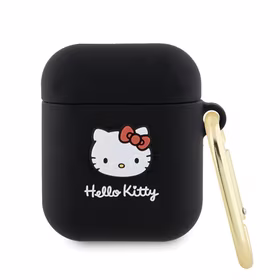 Hello Kitty silikoninis 3D Kitty galvos dėklas AirPods 1/2 - juodas