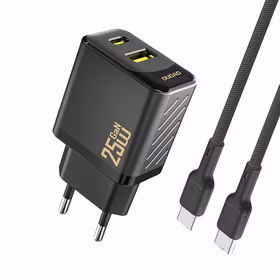 Dudao A26TCEU PD QC 25W GaN USB-A USB-C Wall Įkroviklis with USB-C Laidas - Juodas