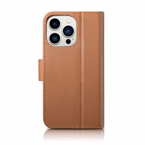 iCarer Dėklas telefonui 2in1 odinis flip dėklas su dangteliu Anti-RFID rudas iPhone 14 Pro (WMI14220726-BN)