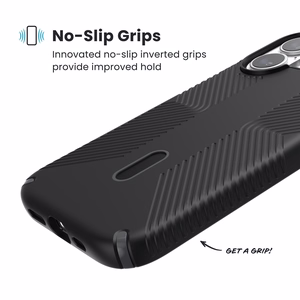 Speck Presidio2 Grip ClickLock & MagSafe dėklas, skirtas iPhone 17, „Black / Slate Gray / White“ spalvos