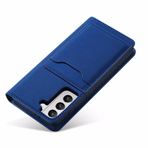 Magnetinis kortelių dėklas Samsung Galaxy S22 + (S22 Plus) piniginė kortelių laikiklis mėlynas