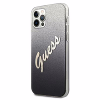 Guess GUHCP12LPCUGLSBK iPhone 12 Pro Max 6.7" juoda/juoda kietas dėklas Glitter Gradient Script