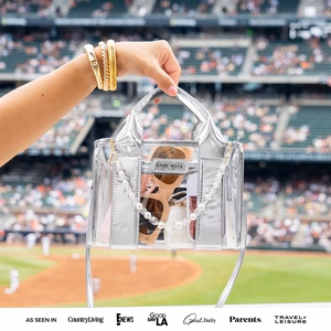 Case-Mate Micro Tote Bag vandeniui atsparus krepšys per petį, Silver Chrome / Clear