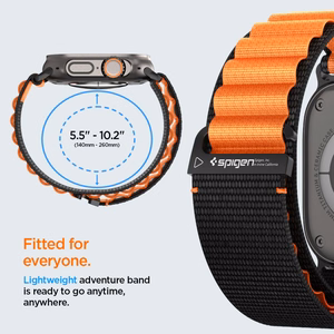 SPIGEN WBF1 dirželis APPLE WATCH 6 / 7 / 8 / 9 / 10 / SE / ULTRA 1 / 2 (44 / 45 / 46 / 49 MM) juodas/oranžinis