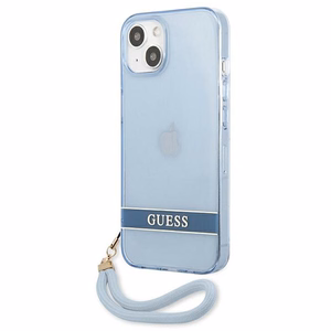 Guess GUHCP13MHTSGSB iPhone 13 6.1 dėklas telefonui, mėlynas, kietas, pusiau permatomas su dirželiu