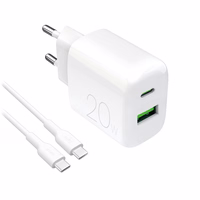 Puro PROLITE 20W sieninis įkroviklis USB-A / USB-C + USB-C - USB-C kabelis 1.2m - baltas