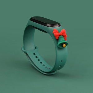Dirželis Xmas Xiaomi Mi Band 3 / 4 Kalėdinis silikoninis dirželis apyrankė su varpeliu - tamsiai žalia