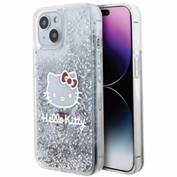 Hello Kitty Liquid Glitter Charms Kitty Head dėklas telefonui iPhone 15 - sidabrinis