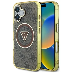 Guess IML Metal Glitter 4G Circle Triangle Magnetinis dėklas telefonui iPhone 16 - rudas