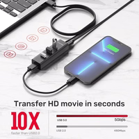 UNITEK Y-3089V01 sąsajos šakotuvas USB 3.2 Gen 1 (3.1 Gen 1) Type-A 5000 Mbit/ai Juoda