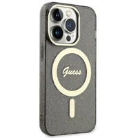 Guess GUHMP14LHCMCGK iPhone 14 Pro 6.1" juodas/juodas kietas dėklas Blizgučiai Auksas MagSafe