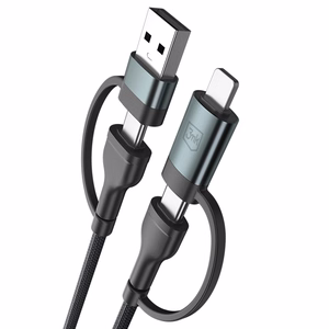 3mk Hyper Cable N-SERIES 2 in 2 USB-A / USB-C ir USB-C / Lightning 1,2 m QC 3.0 9V/2A 60W - juodas