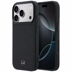 Mercedes Leather Mesh with Bow Line MagSafe dėklas iPhone 17 Pro Max, juodas