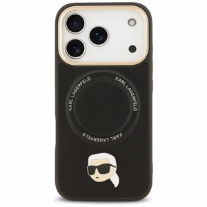 Karl Lagerfeld Big Strap Karl metalinio logotipo Magnetinis dėklas telefonui iPhone 17 Pro - juodas