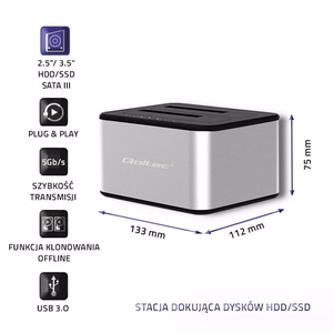Qoltec 5316 HDD/SSD Doko Stotis 2x 2.5"/3.5" SATA USB 3.0 Klonavimas