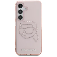Karl Lagerfeld dėklas telefonui su kalnų krištolais K. Head logotipu Samsung Galaxy S25 rožinis