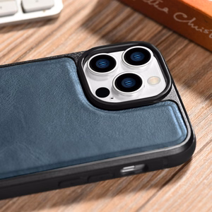 iCarer odinis Oil Wax dėklas telefonui iPhone 14 Pro Max, odinis dėklas mėlynas (WMI14220720-BU)