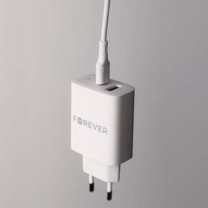 Forever TC-07-30AC PD QC įkroviklis 1x USB-C 1x USB 30W baltas + USB-C - USB-C laidas 60W