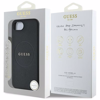 Guess PU Grained Classic Logo dėklas telefonui iPhone 16e su MagSafe - juodas