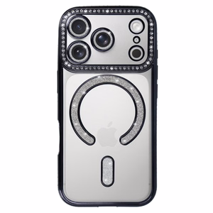 Bling Magsafe juodas dėklas telefonui iPhone 17 Pro Max