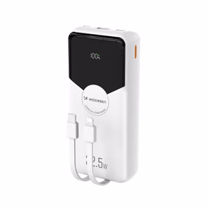 Wozinsky WFC-15W 20000mAh 22.5W PD20W Powerbank with Built-in Lightning and USB-C Cables - White