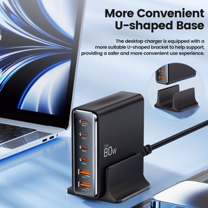 "Tech-protect DC80W-GAN" 6 PRIETAISŲ PD80W/QC3.0 įkrovimo stotelė - juoda