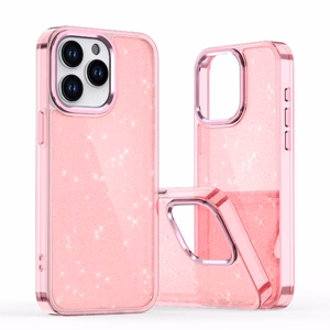 Blizgus dėklas telefonui iPhone 16 Pro - rožinis su blizgučiais
