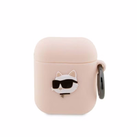 Karl Lagerfeld KLA2RUNCHP AirPods 1/2 dėklas rožinis/rožinis silikoninis Choupette galva 3D
