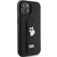 Karl Lagerfeld Gripstand Saffiano Choupette Pins dėklas telefonui iPhone 15 - juodas