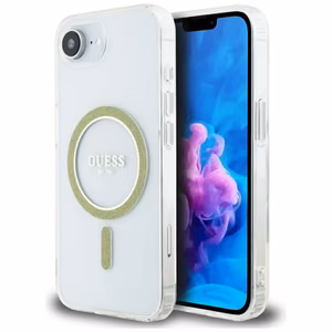 Оригинальный чехол GUESS IML Glitter Circle MagSafe для iPhone 17e/16e прозрачный