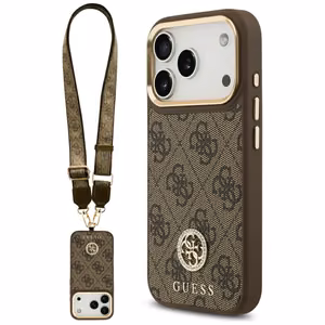 Guess 4G Strass Logo & Big Strap Metal Buttons MagSafe чехол iPhone 17 Pro коричневый