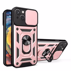 Чехол Hybrid Armor Camshield с подставкой и защитой камеры для iPhone 15 Plus - розовый