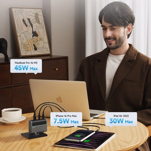 Cuktech CUKAD1003EUG GaN 100W sieninis įkroviklis 2 x USB-C 1 x USB-A su USB-C kabeliu - pilkas