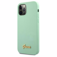 Guess Metal Logo Script dėklas iPhone 12 Pro Max 6.7" - žalia