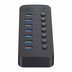 "Orico CT2U3-7AB" 7x USB-A 3.0 šakotuvas su jungikliais - juodas