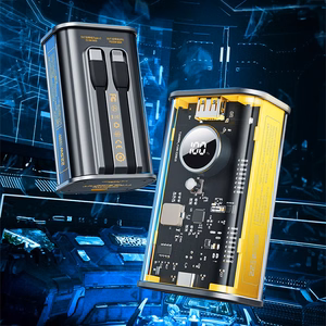WEKOME WP-345 Vanguard Series išorinė baterija, 10000 mAh, PD 20 W + QC 22,5 W, su integruotais USB-C ir Lightning laidais, geltona