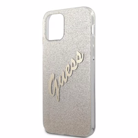 Guess GUHCP12LPCUGLSGO iPhone 12 Pro Max 6.7" auksinis kietasis dėklas Glitter Gradient Script
