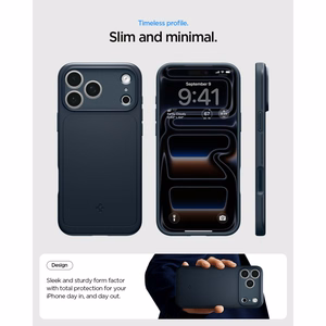 Spigen Thin Fit MagSafe dėklas, skirtas iPhone 17 Pro Max / 18 Pro Max, mėlynas