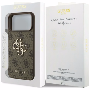Guess PU 4G Metal Logo dėklas Apple iPhone 18 Pro, rudas