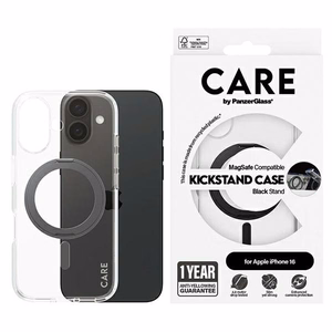 CARE by PanzerGlass Funkcinis dėklas telefonui su stovu iPhone 16 6.1" juodas/juodas Magnetinis 1321