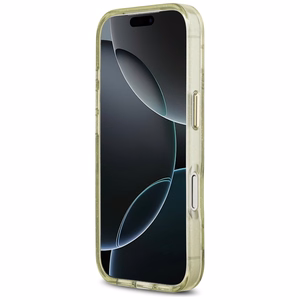 GUESS dėklas telefonui IPHONE 17 Pro Max, suderinamas su MagSafe GUHMP17XHFLPEDN (IML metalizuotos blizgios gėlės trikampis) žalias