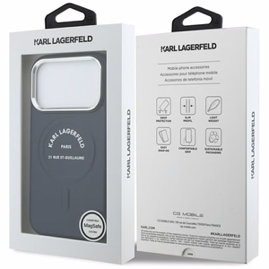 Karl Lagerfeld Embossed Open Ring RSG Logo MagSafe dėklas iPhone 18 Pro Max / 17 Pro Max; spalva: mėlyna