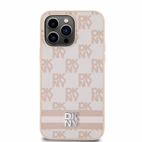 DKNY Odinis languotas mono raštas ir spausdintos juostos dėklas telefonui iPhone 14 Pro Max - rožinis