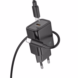 Įkroviklis telefonui Hoco USB C QC PD 30W + kabelis USB C į Lightning N62 juodas