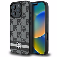 DKNY patikrinto rašto ir spausdintų dryžių dėklas telefonui iPhone 16 Pro Max - juodas