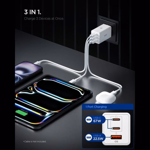 "Spigen Essential EE673EU" 3 prievadų 67 W sieninis įkroviklis - baltas