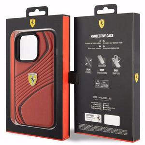 Ferrari Twist Metal Logo dėklas telefonui iPhone 15 Pro - raudonas