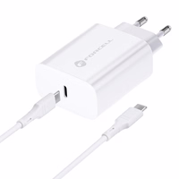 Įkroviklis Forcell + "USB-C (Type-C) to USB-C (Type-C)" (1xUSB-C 3A 25W) baltas