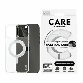 CARE by PanzerGlass dėklas telefonui su stovu MagSafe iPhone 15 Pro Max - sidabrinis