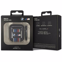 BMW BMA222SWTK AirPods 1/2 dėklas juodas/juodas su daugiaspalvėmis linijomis